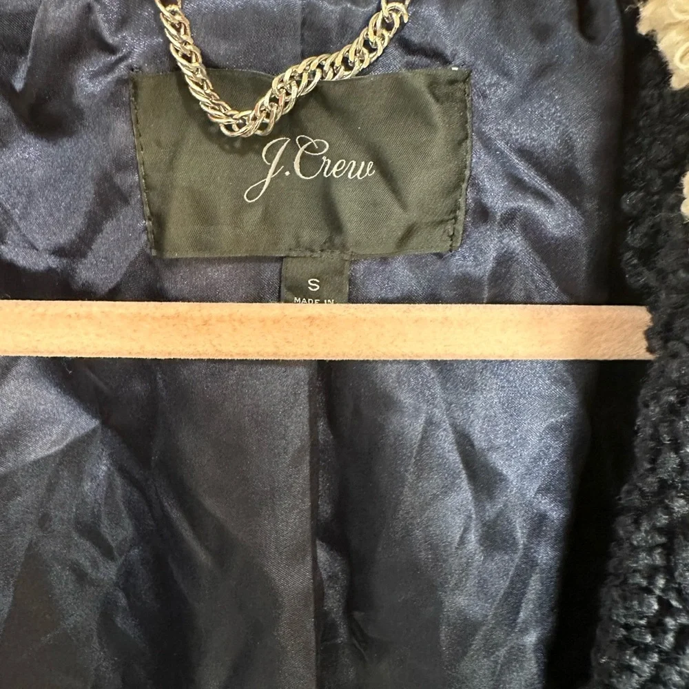 J. Crew Colorblock Teddy Coat in Navy, Cream & Olive